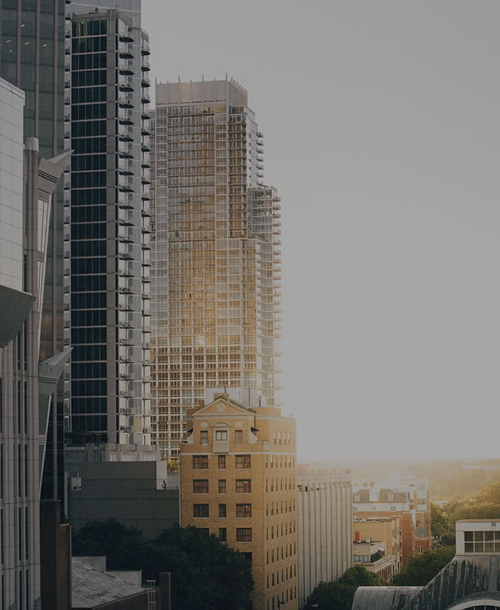 Morning Sun Behind Skyscrapers